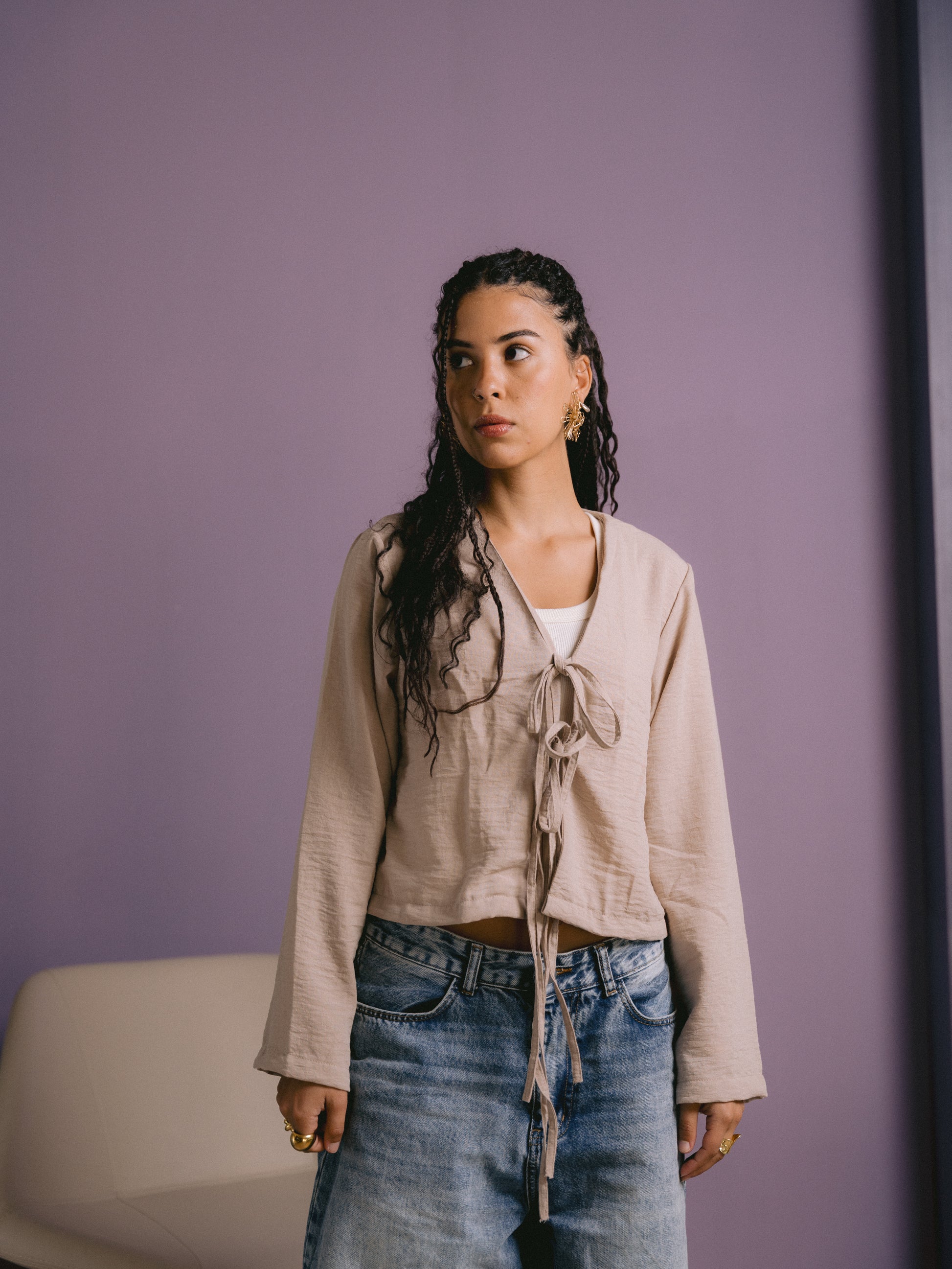 Beige Breeze Tie Top
