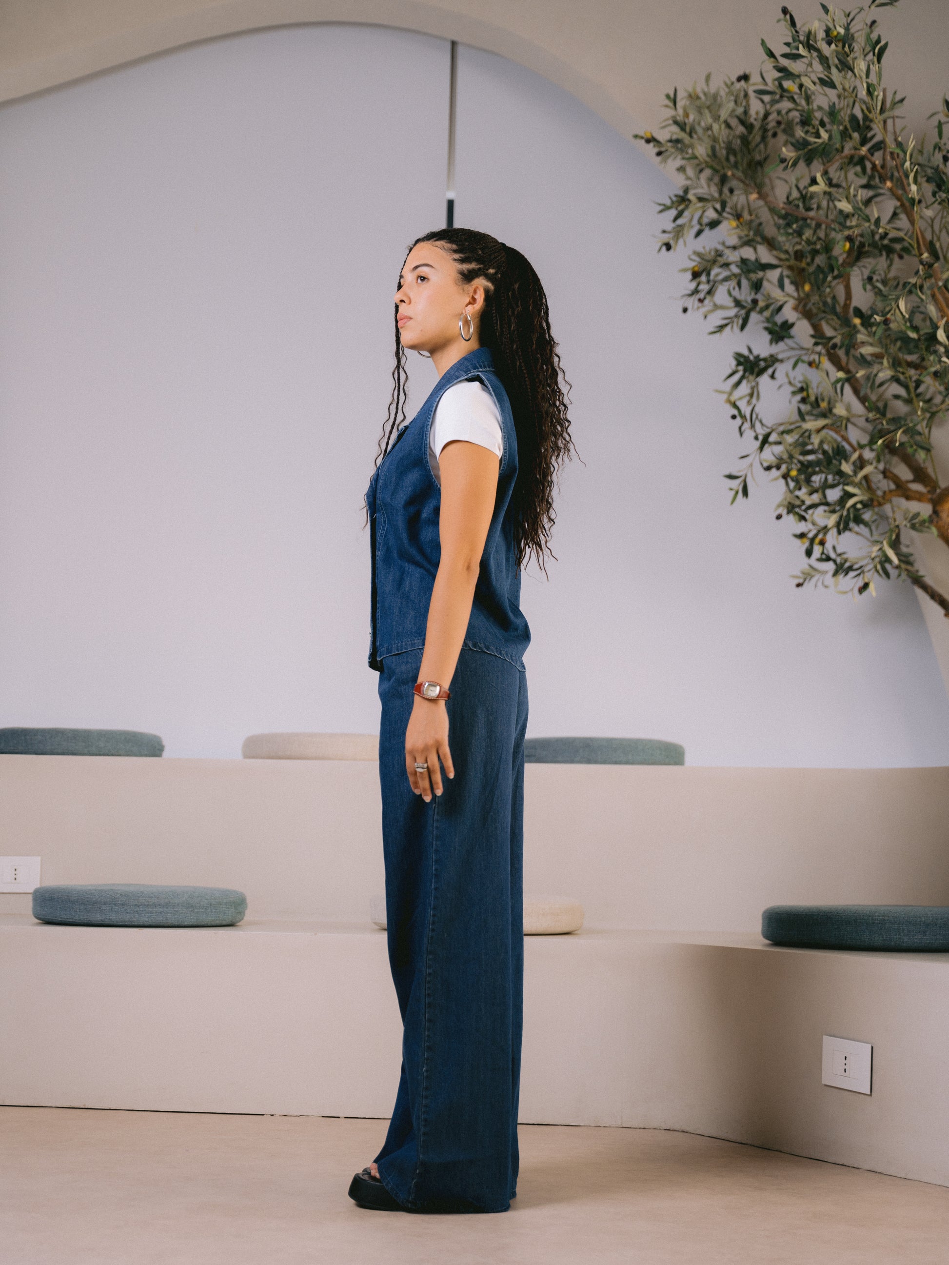 Structured Blend Denim Vest