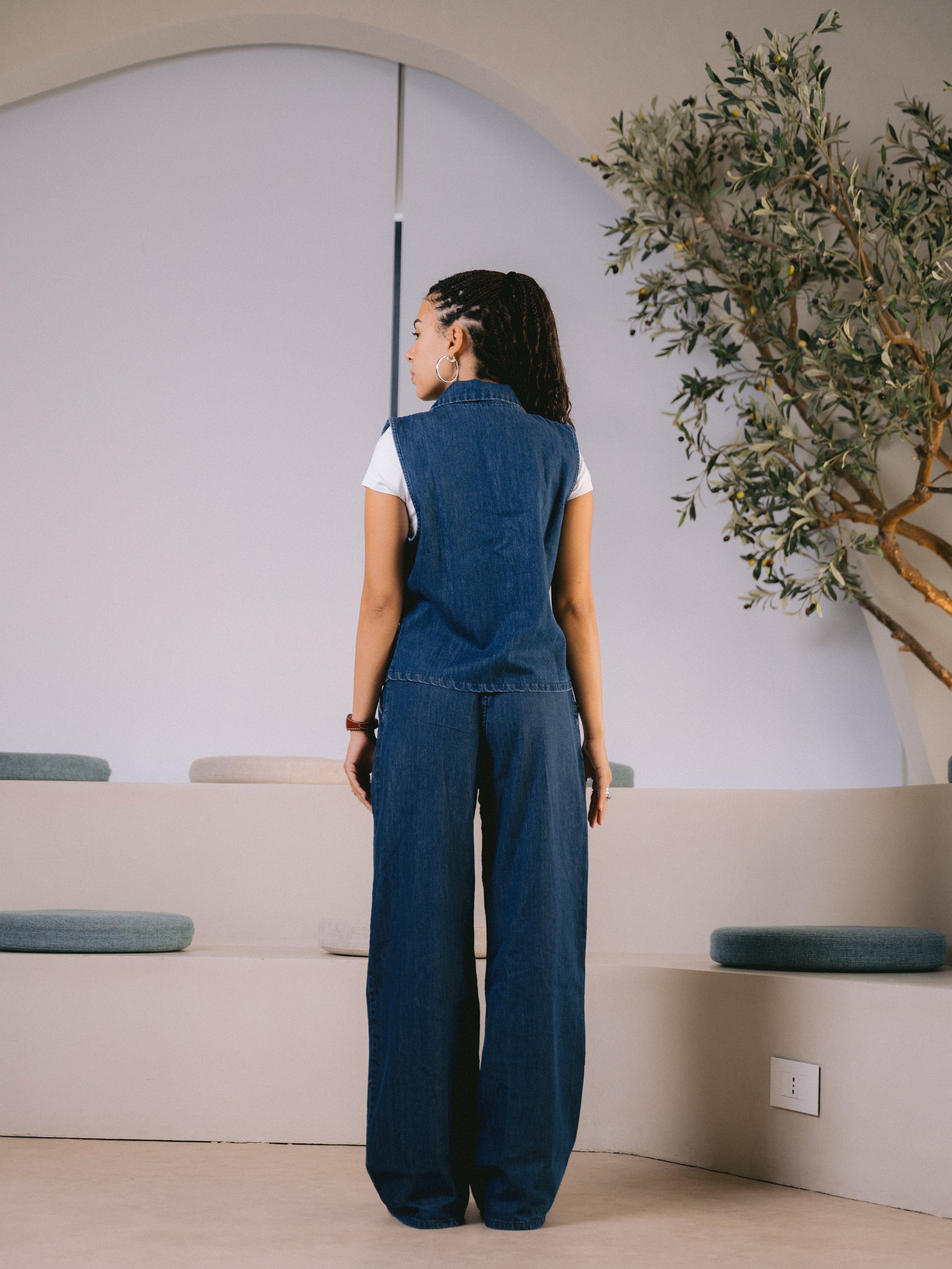 Structured Blend Denim Vest
