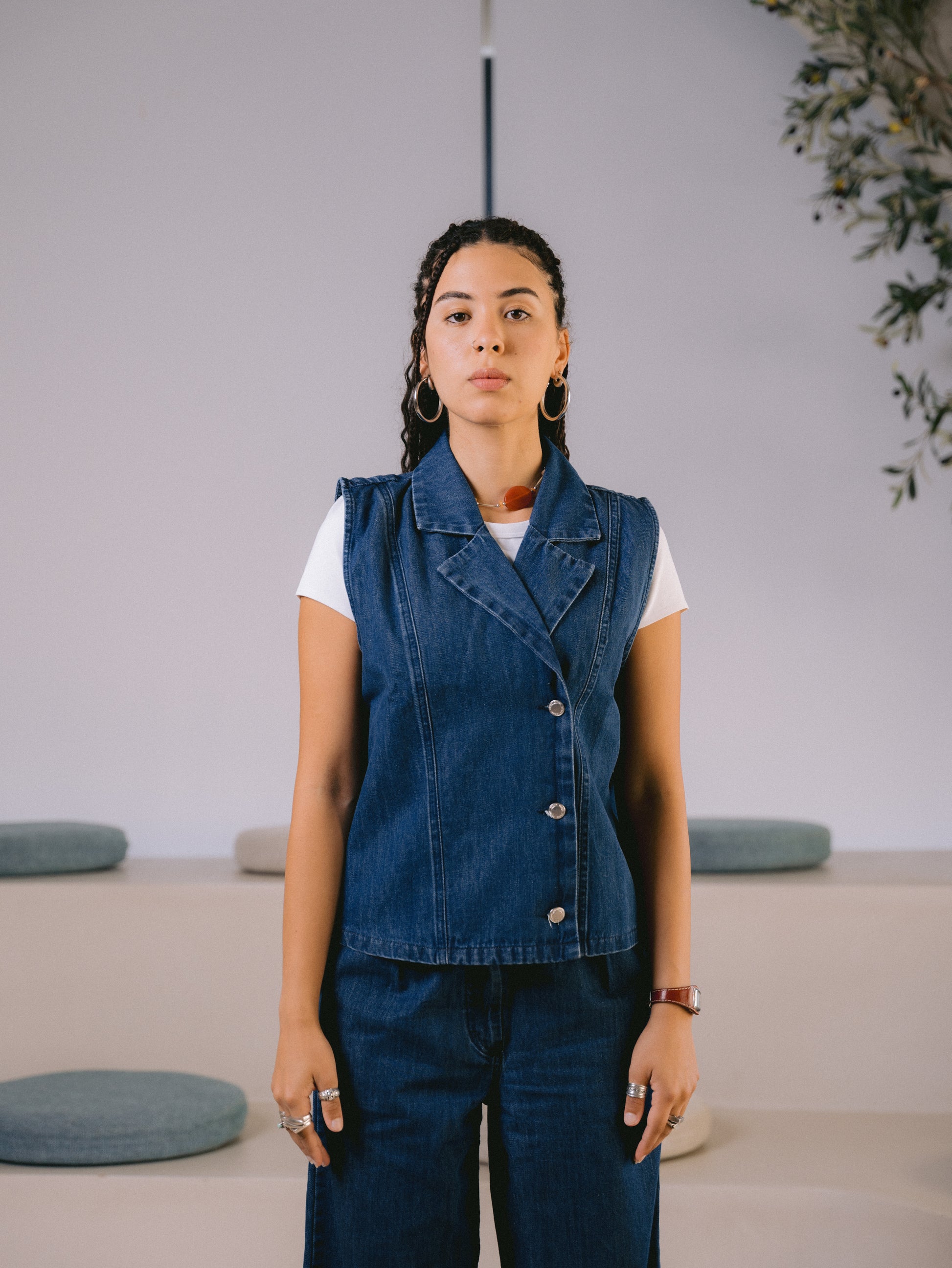 Structured Blend Denim Vest