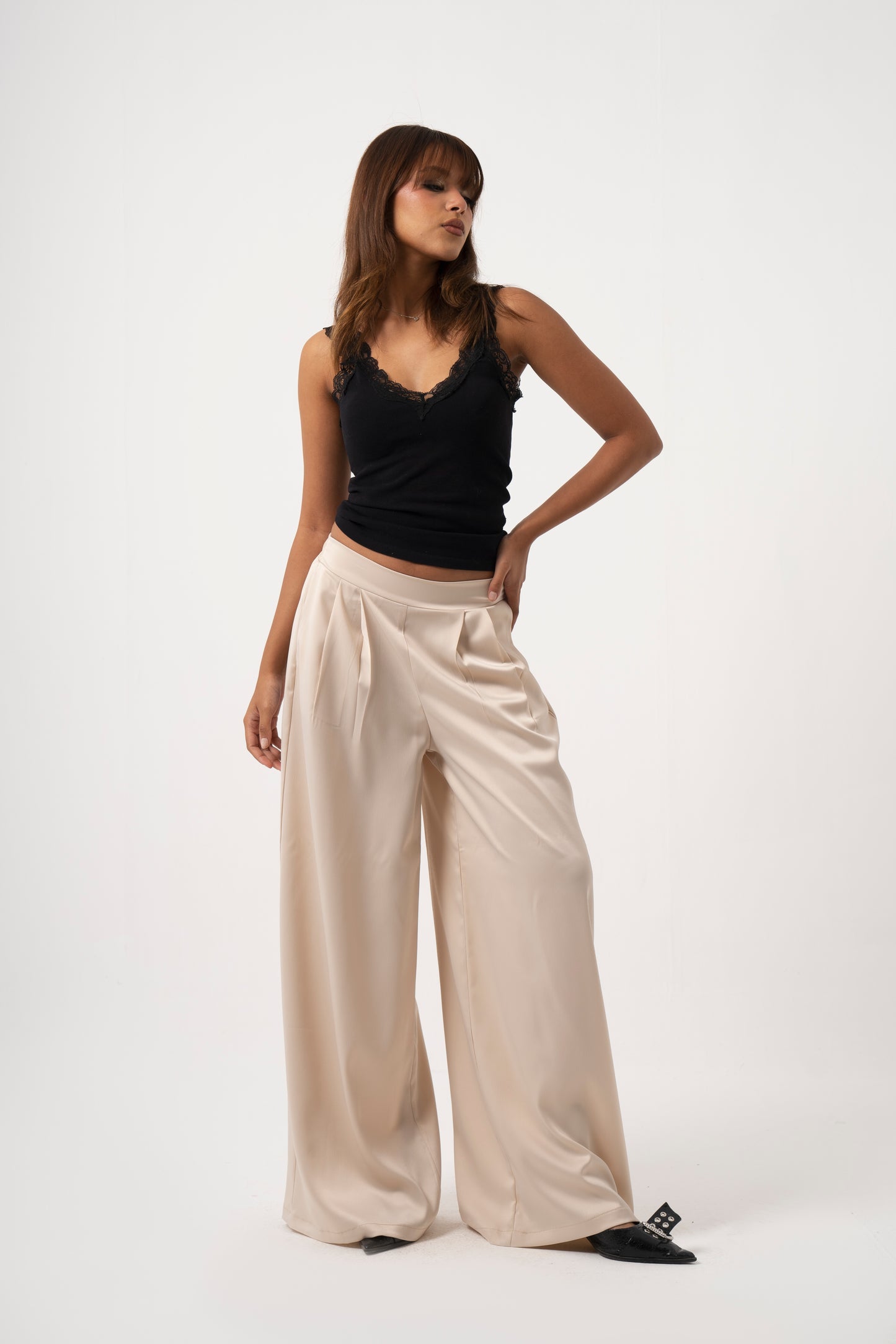 Beige Satin Pants