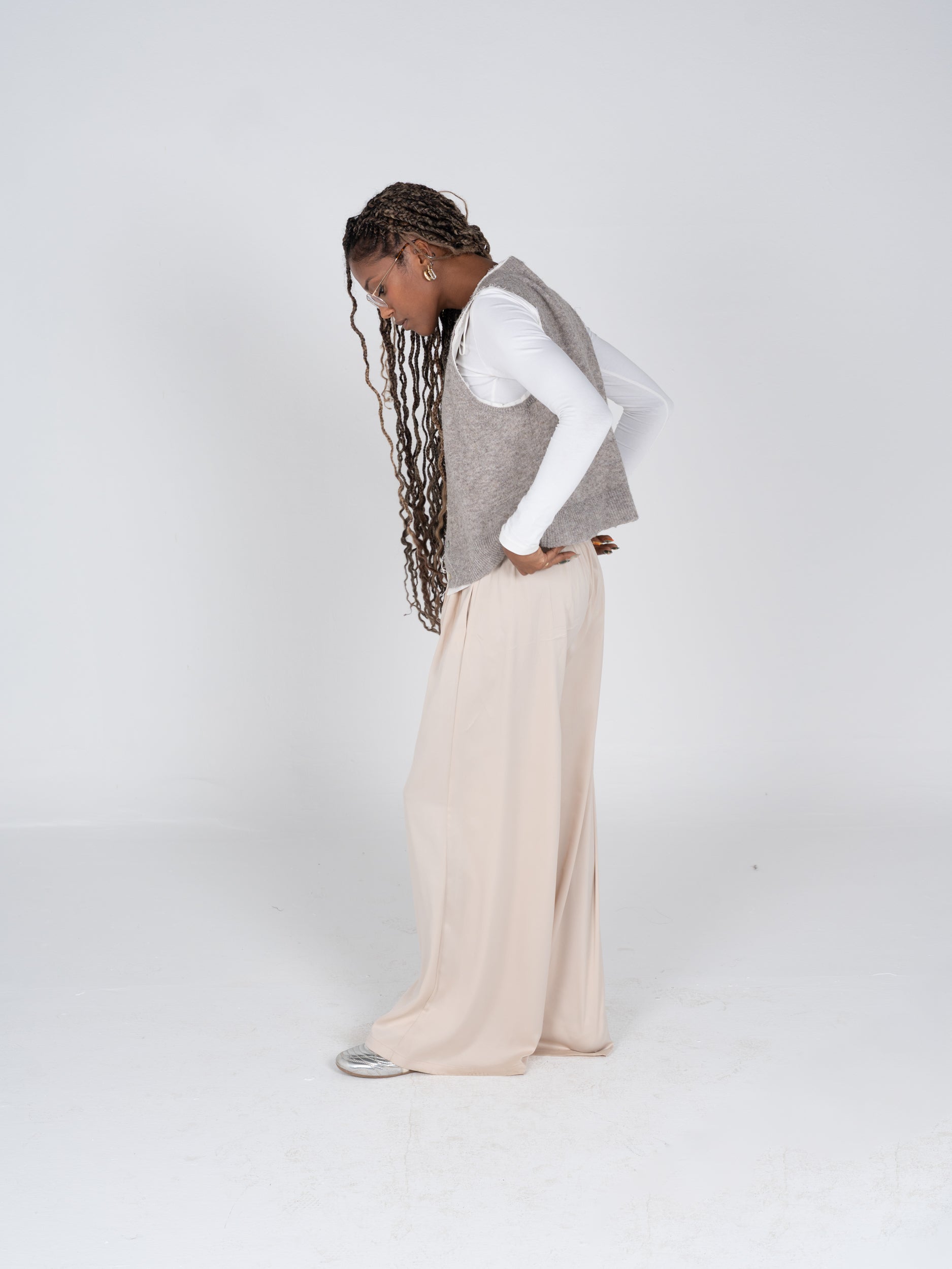 Beige Satin Pants