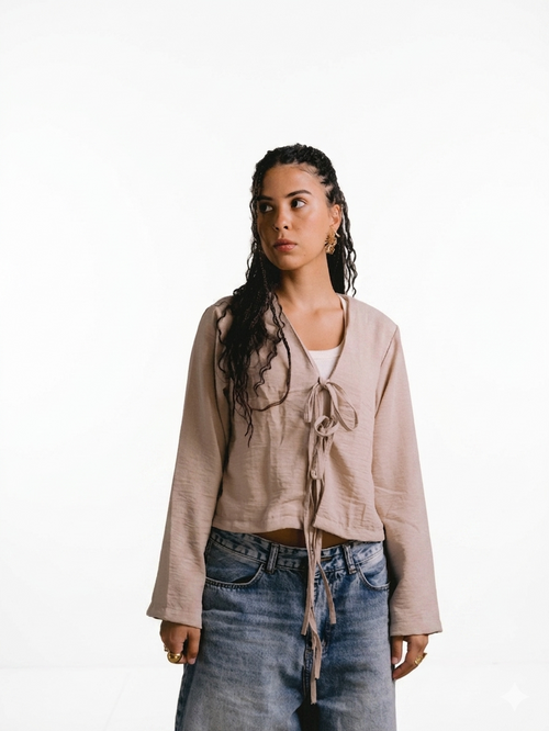 Beige Breeze Tie Top