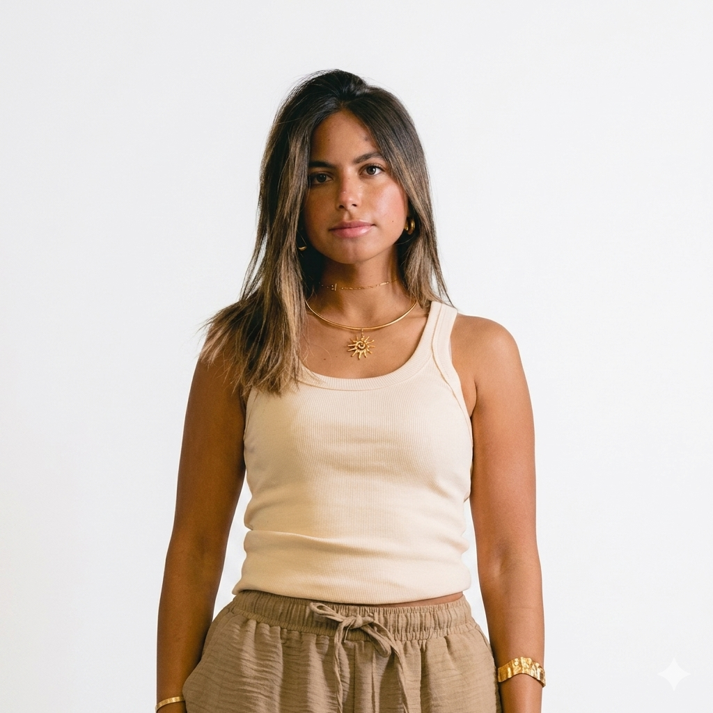 Beige U Shape Tank Top