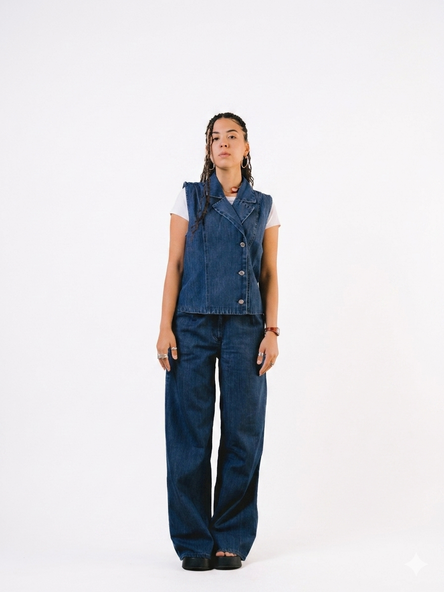 Structured Blend Denim Vest